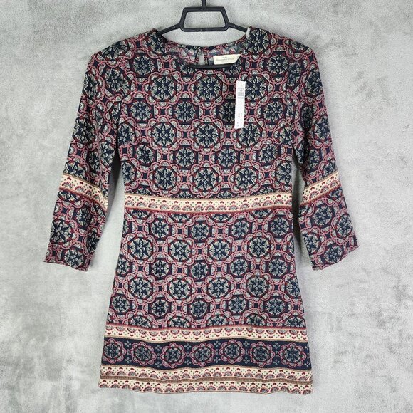 Womens Abercrombie & Fitch Retro Print Dress 3/4 Sleeve Round Neck Size XS - Picture 2 of 14